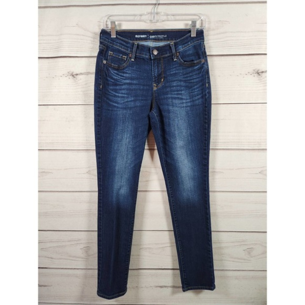 Old Navy Womens Jeans Skinny Curvy Mid-Rise‎ Whisker Denim Stretch Dark Wash 2